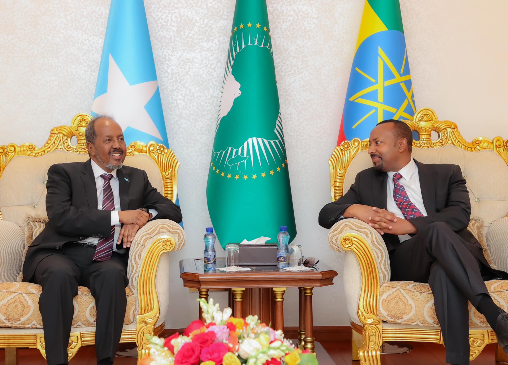 Somalia's Mohamud and Ethiopia's Ahmed in Addis Ababa during President Mohamud's state visit